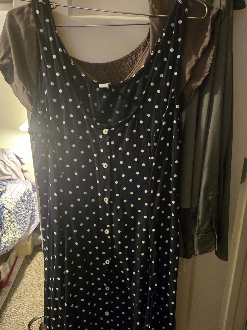 Old Navy Black Polka Dot Midi Dress with Button Front